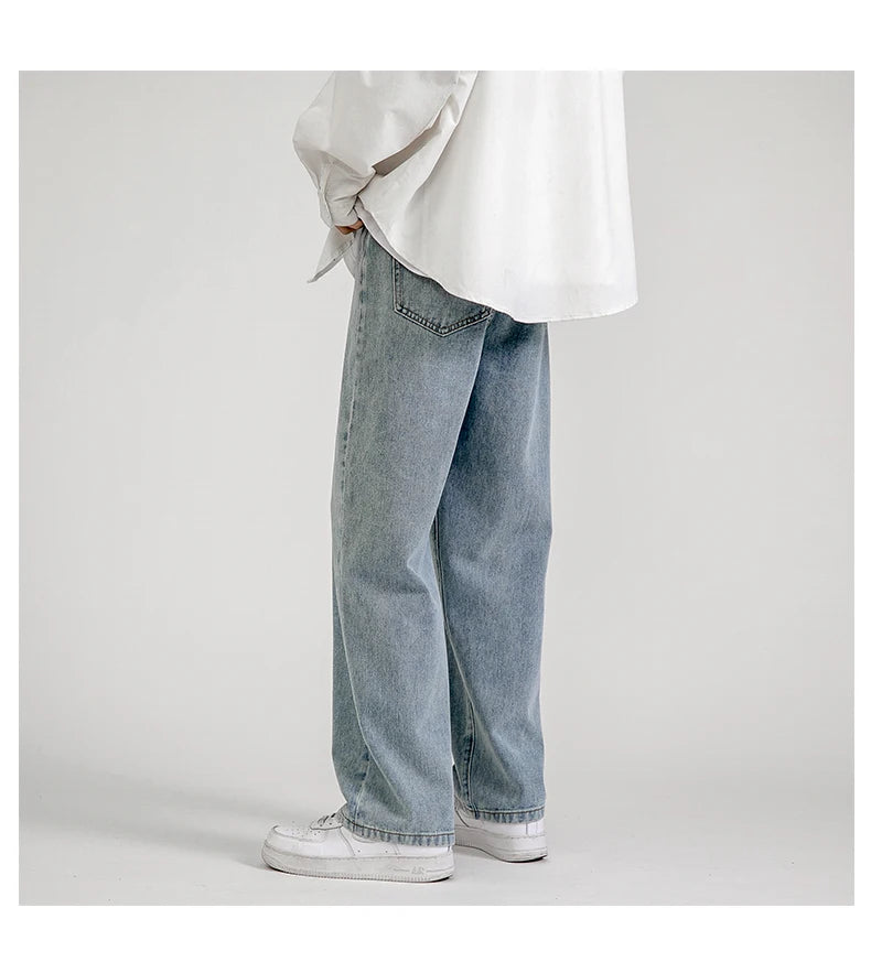 Men's Baggy Jeans - Classic All-Match Solid Color Straight-Leg Denim