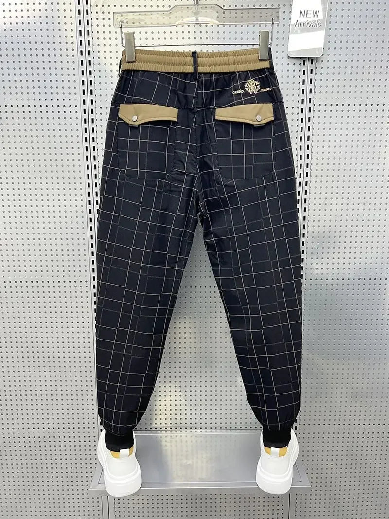 "Men's High-Quality Black Plaid Pencil Pants"