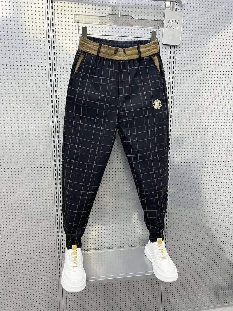 "Men's High-Quality Black Plaid Pencil Pants"