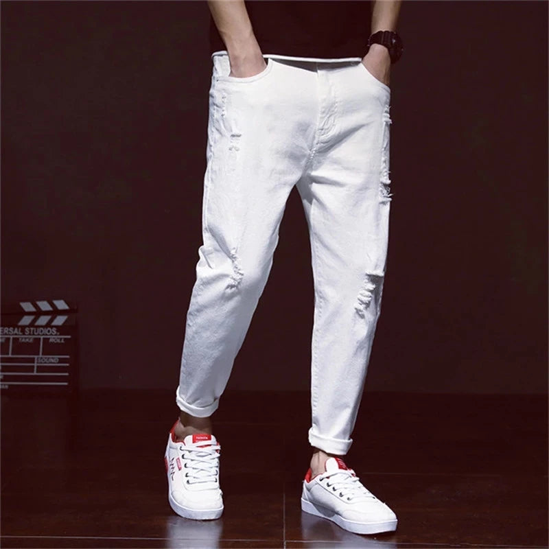 Men's White Ripped Harem Jeans (Spring/Summer)