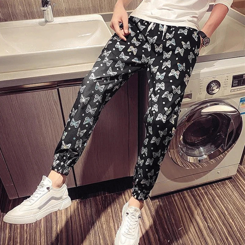 Men's Summer Pants: Bow Print Wide-Leg