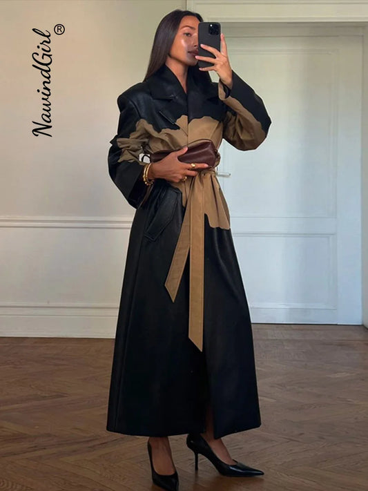 Elegant Leather Coat with Belt