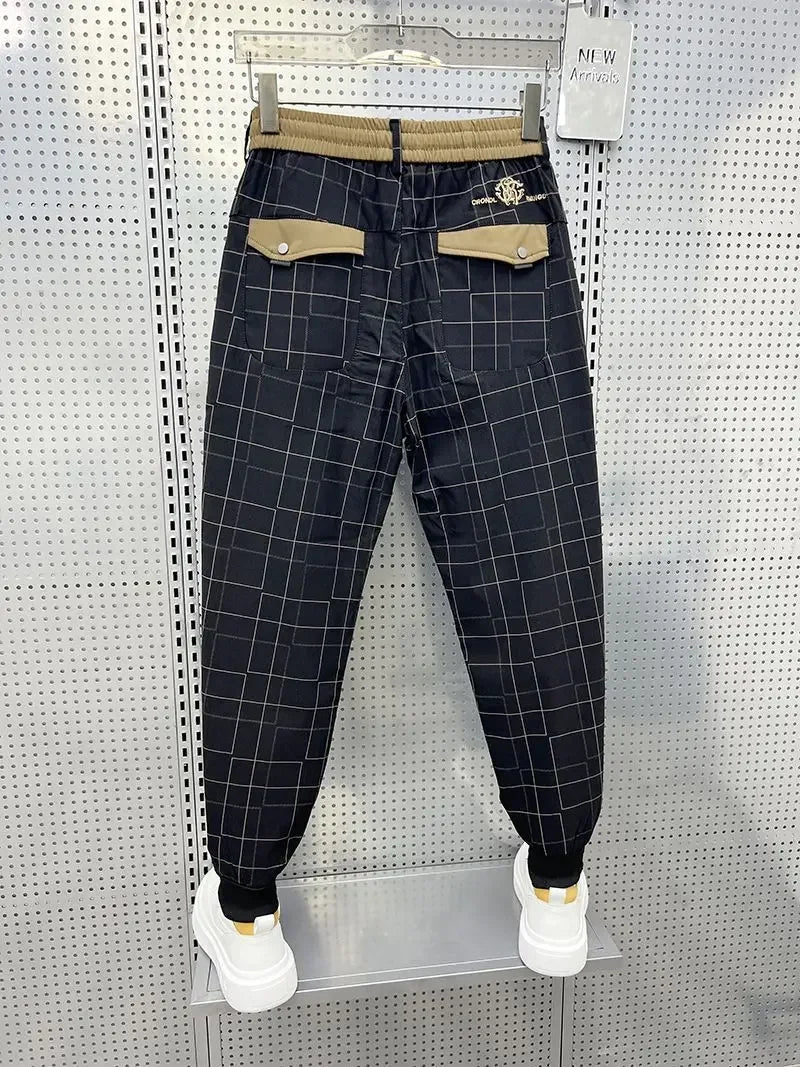 "Men's High-Quality Black Plaid Pencil Pants"