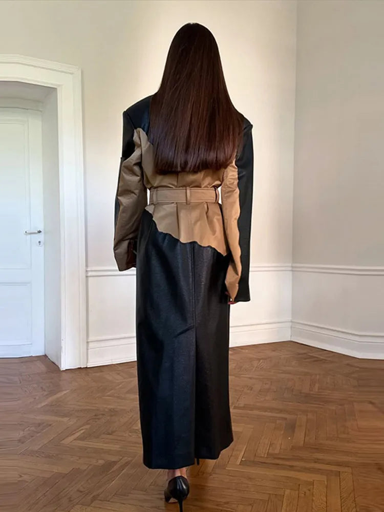 Elegant Leather Coat with Belt