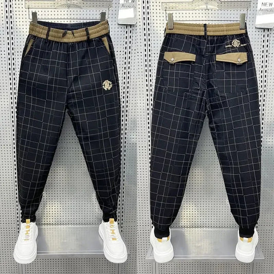 "Men's High-Quality Black Plaid Pencil Pants"