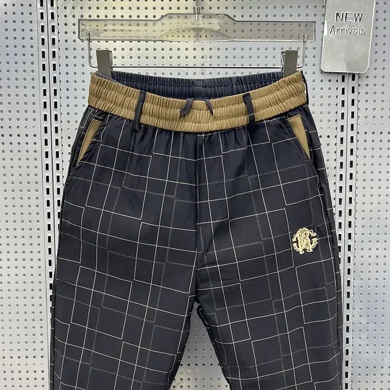 "Men's High-Quality Black Plaid Pencil Pants"