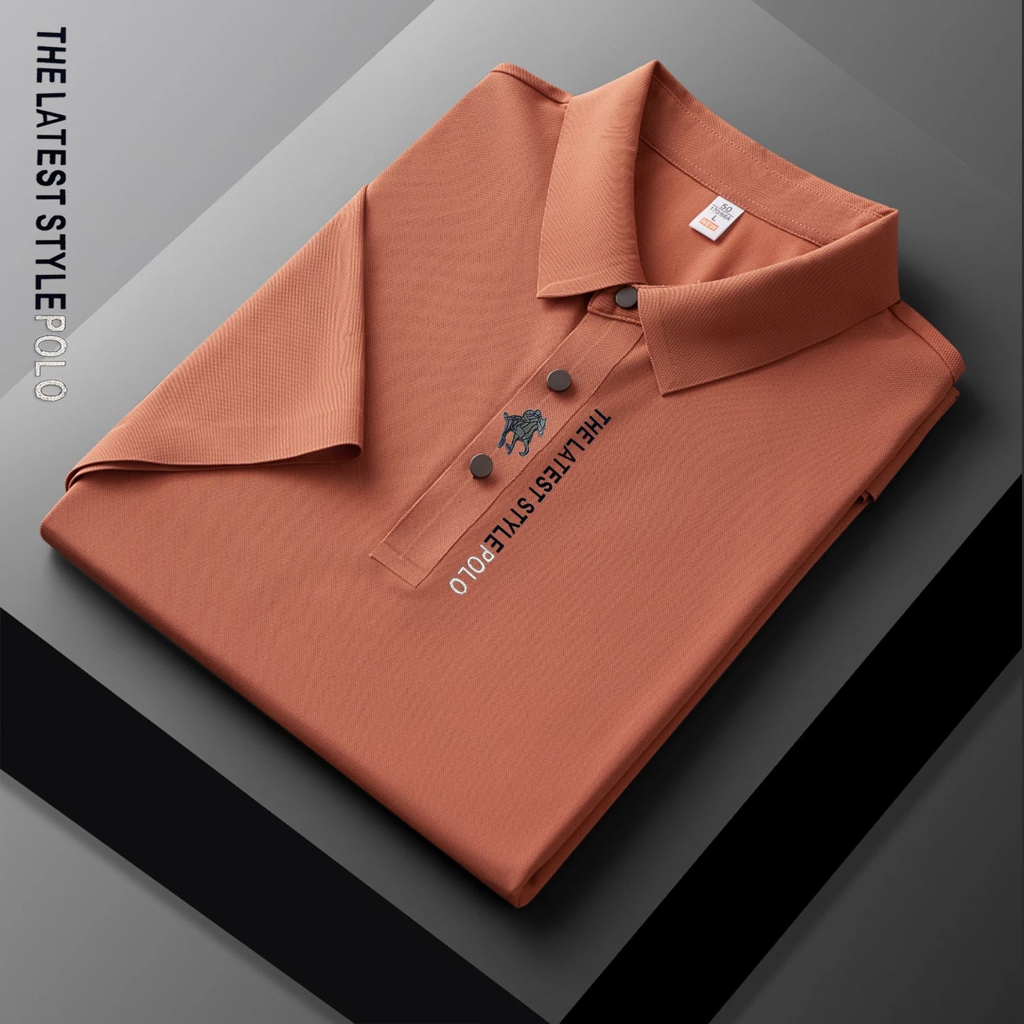 Men’s Ice Silk Polo Shirt with Letter Printing and Embroidery