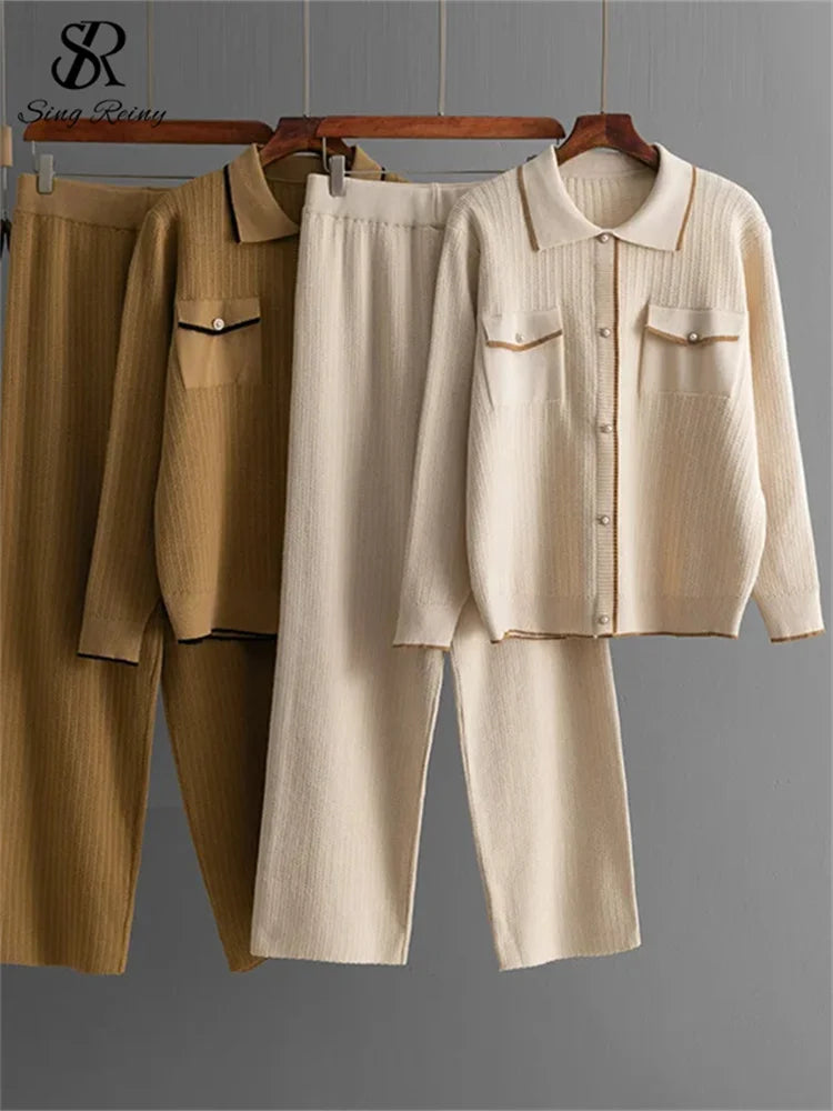 Ladies' Polo Neck and Wide Leg Pants Set