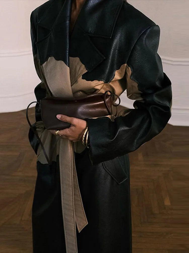 Elegant Leather Coat with Belt